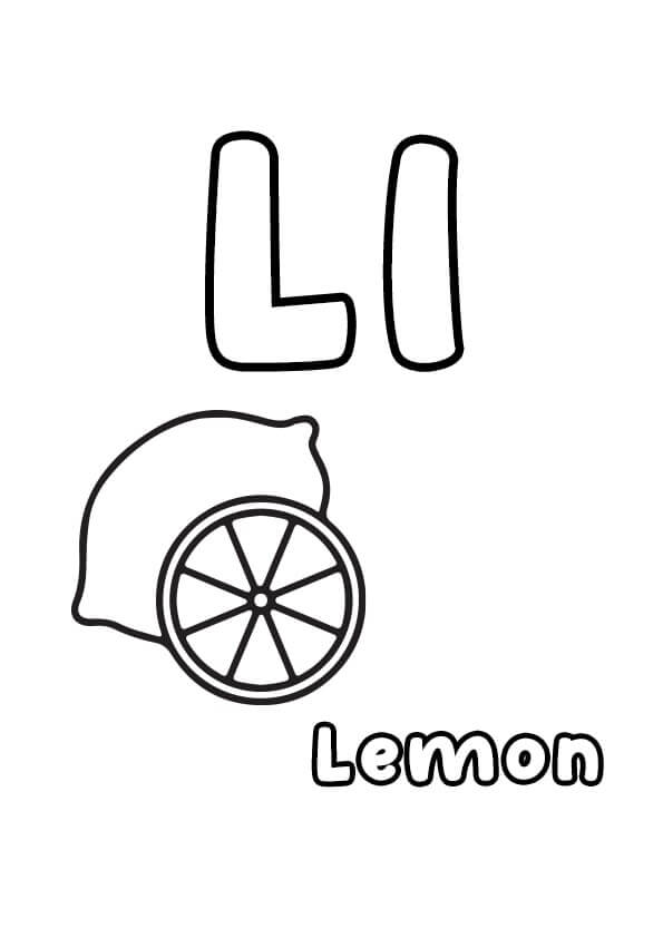Dibujo de Letra L y limón para Colorear