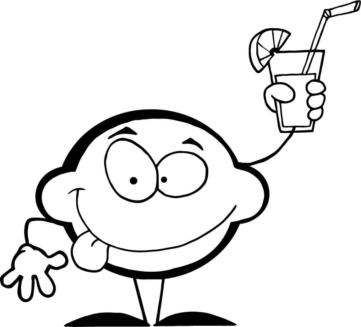Dibujo de Personaje de Dibujos Animados con Frutas de limón para Colorear