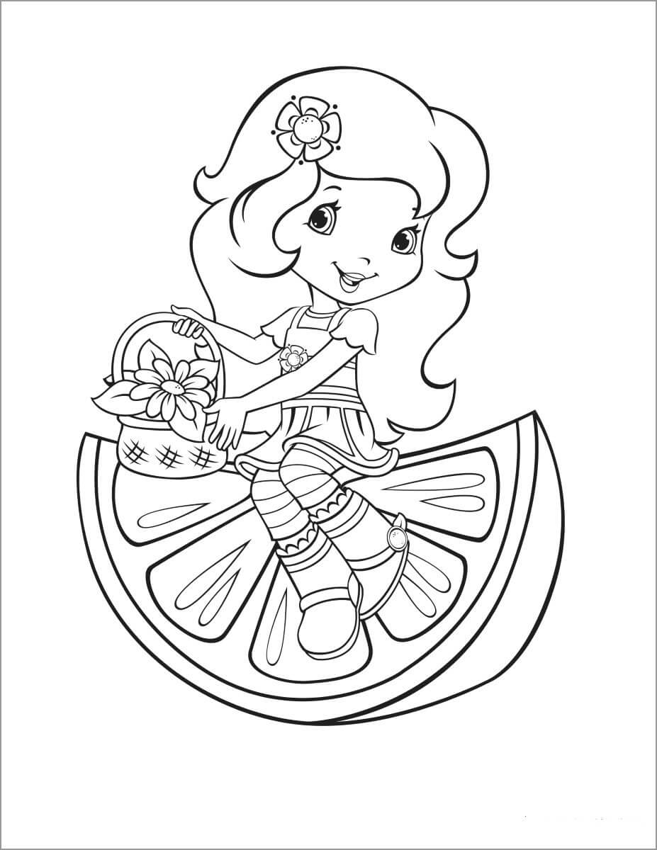 Dibujo de Strawberry Shortcake Sentado en limón para Colorear