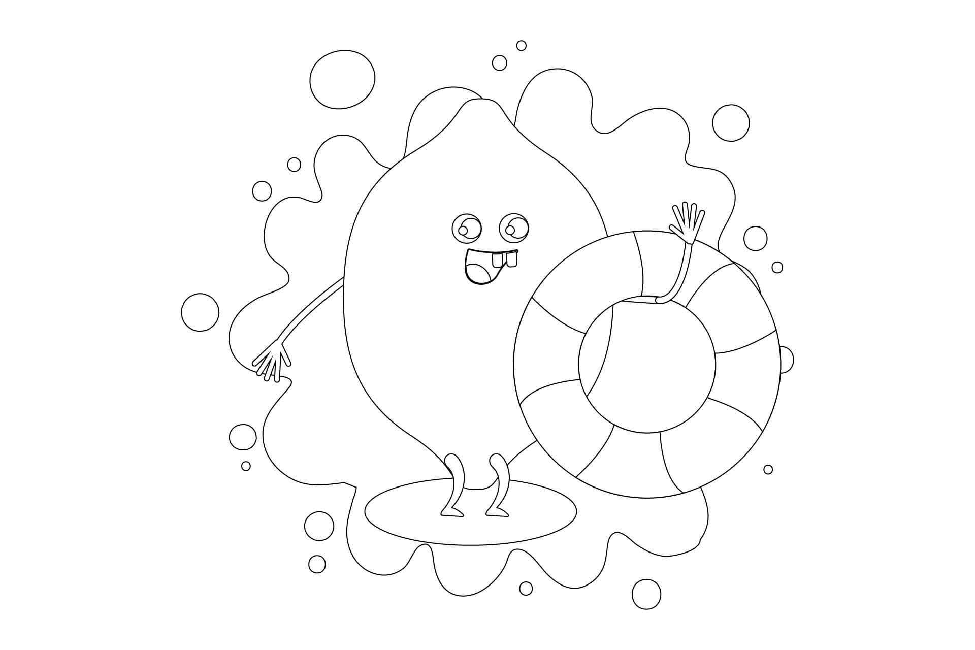 Dibujo de Verano Kawaii limón para Colorear