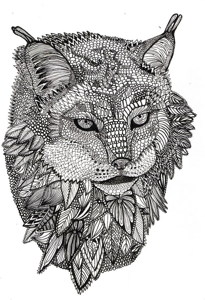 Dibujo de Mandala de Lince de Cabeza para Colorear