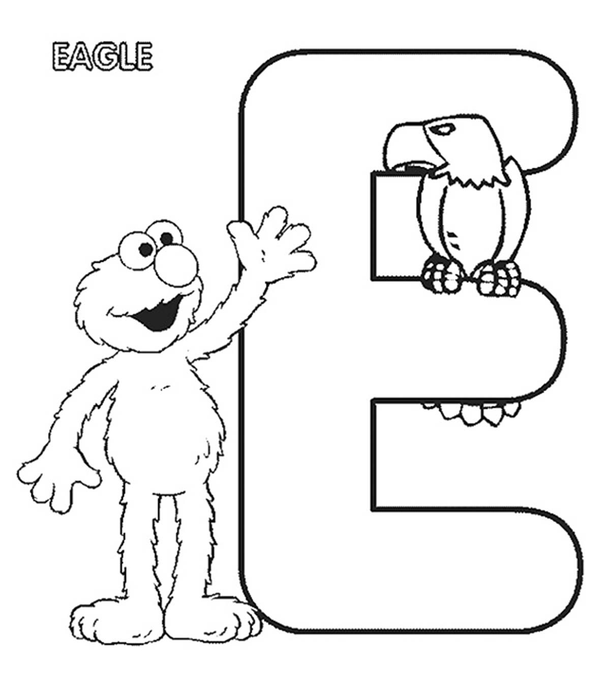 Dibujo de E para Elmo y Eagle para Colorear