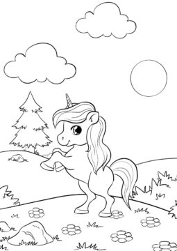 Dibujo de Pequeño Unicornio Linda para Colorear