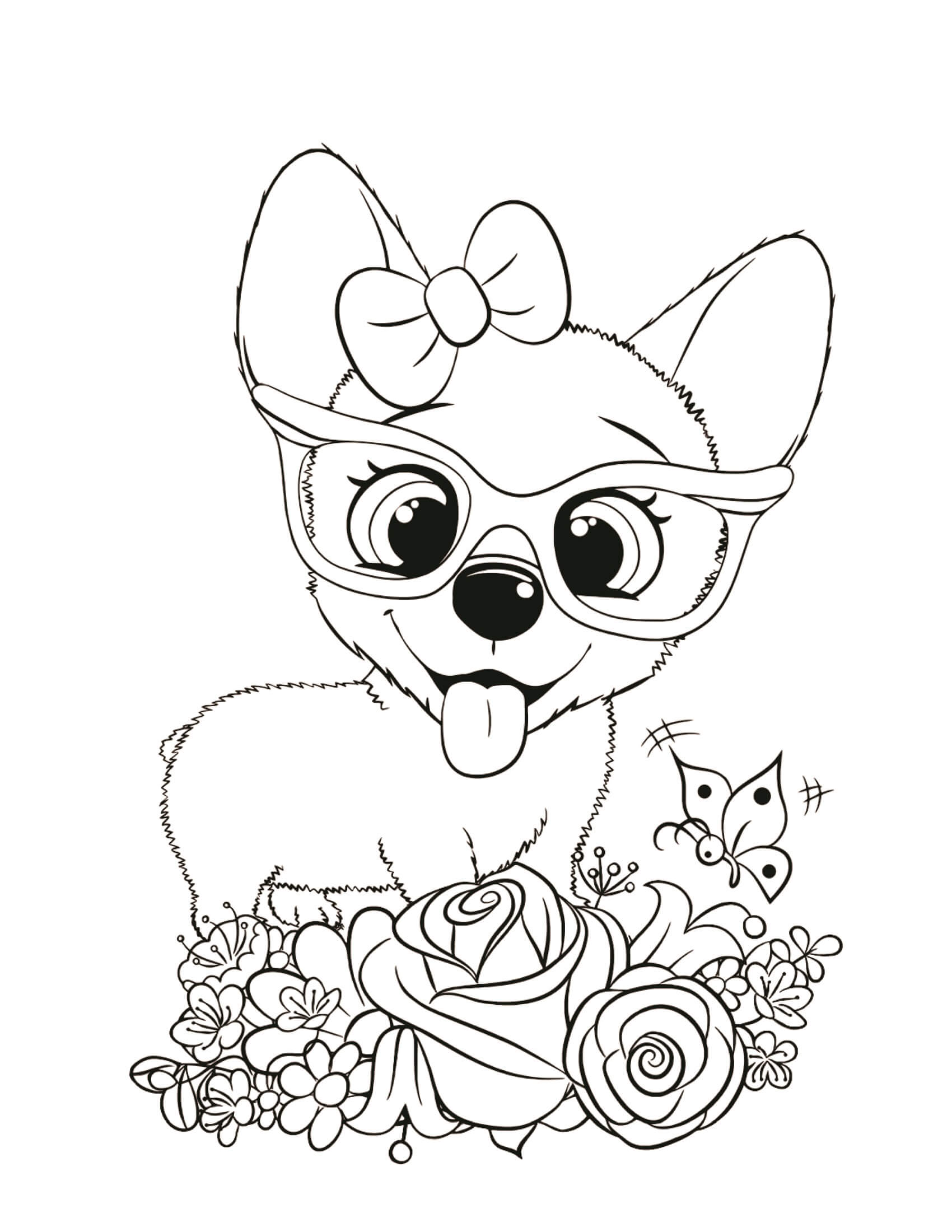Dibujo de Lindo Perro con Rosa para Colorear
