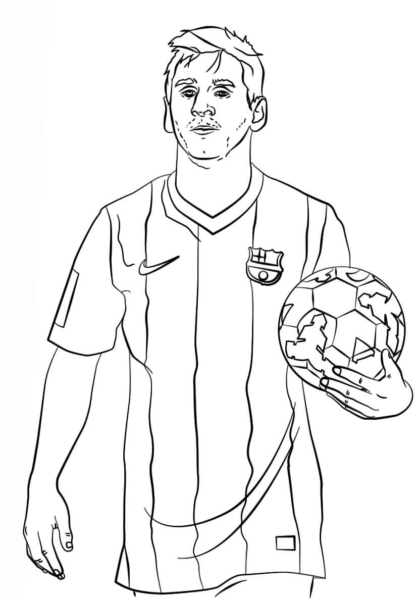 Dibujo de Lionel Messi Sosteniendo la Pelota para Colorear