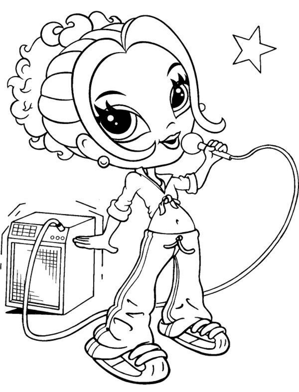 Dibujo de Chica Glamour Cantando para Colorear