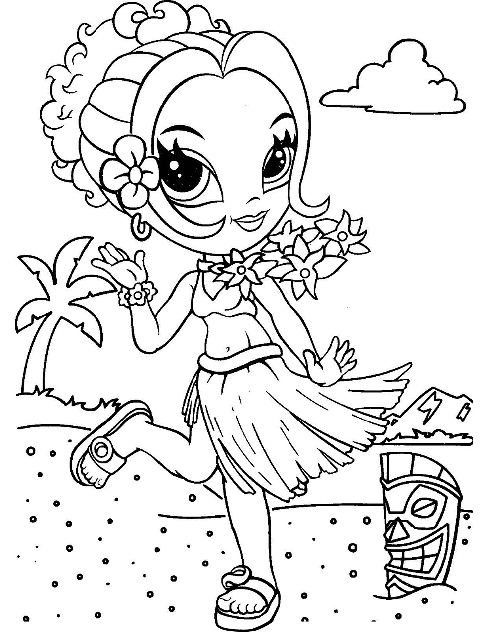 Dibujo de Chica Glamour en la Playa para Colorear