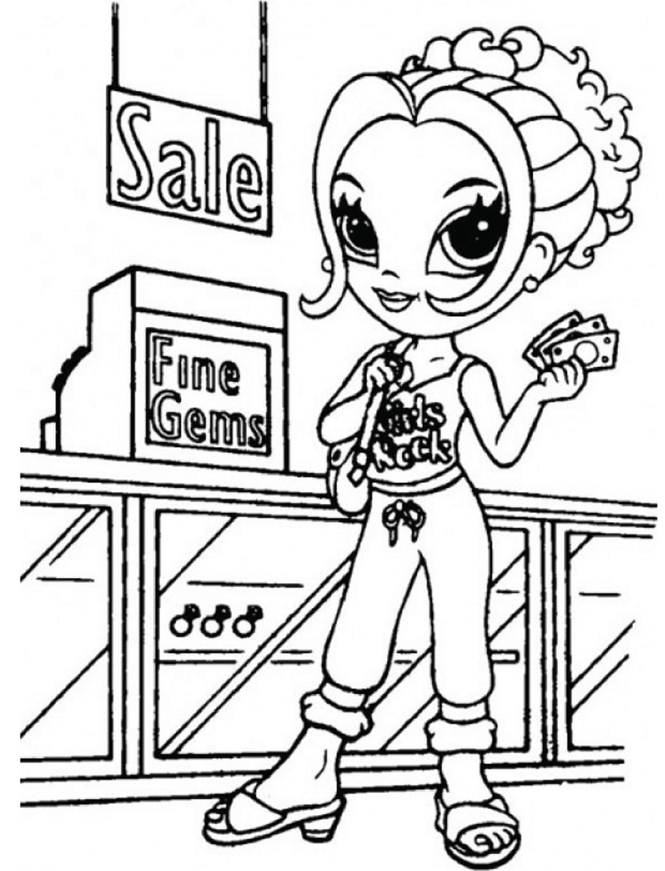 Dibujo de Chica Glamour Esta de Compras para Colorear