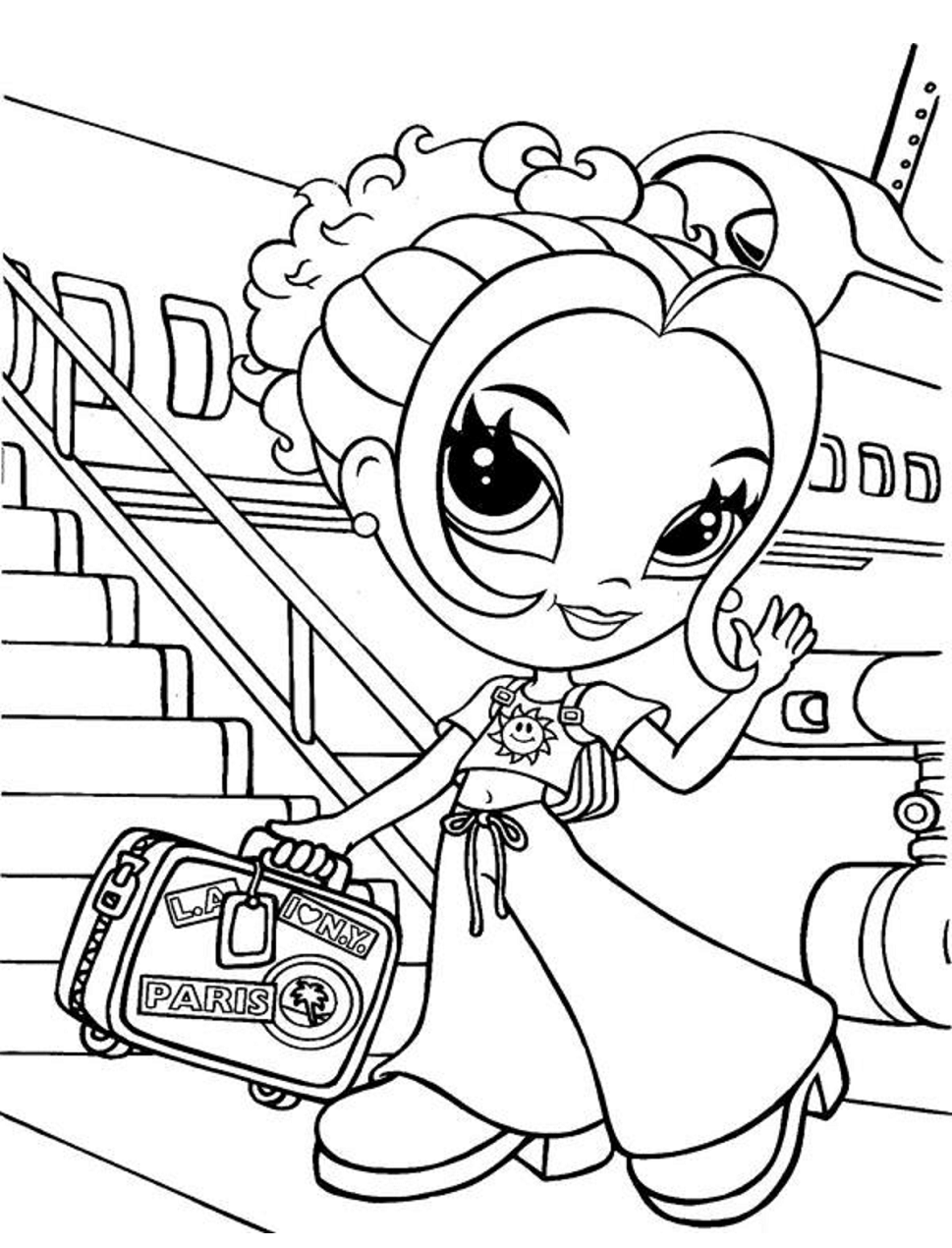 Dibujo de Chica Glamour Viajando para Colorear