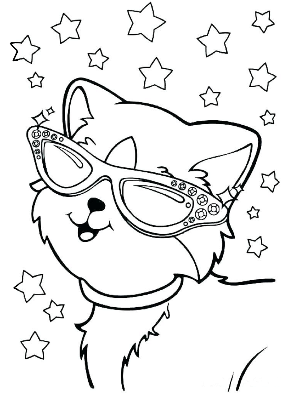 Dibujo de Lisa Frank Gato con Gafas para Colorear