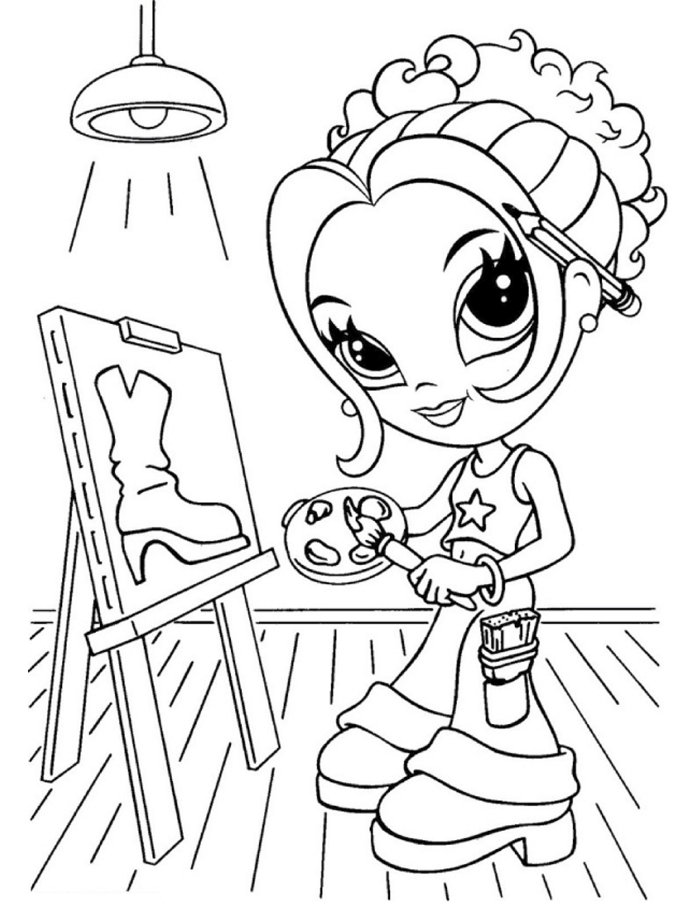 Dibujo de Pintura Chica Glamour para Colorear