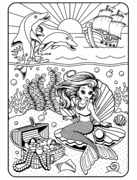 Dibujo de Sirena Lisa Frank para Colorear