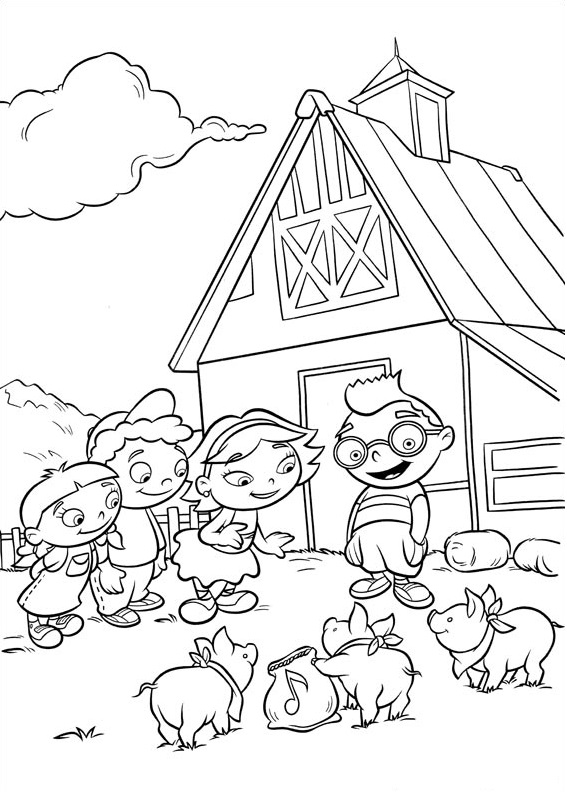 Dibujo de Pequeños Einsteins con Cerdos para Colorear