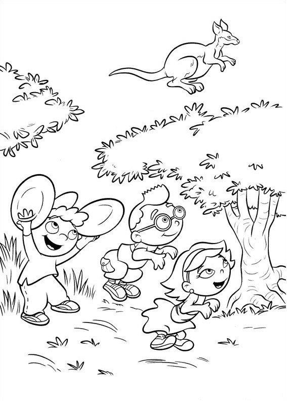 Dibujo de Pequeños Einsteins Imitando Canguro para Colorear