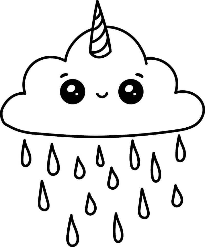 Dibujo de Adorable Nube de Lluvia para Colorear