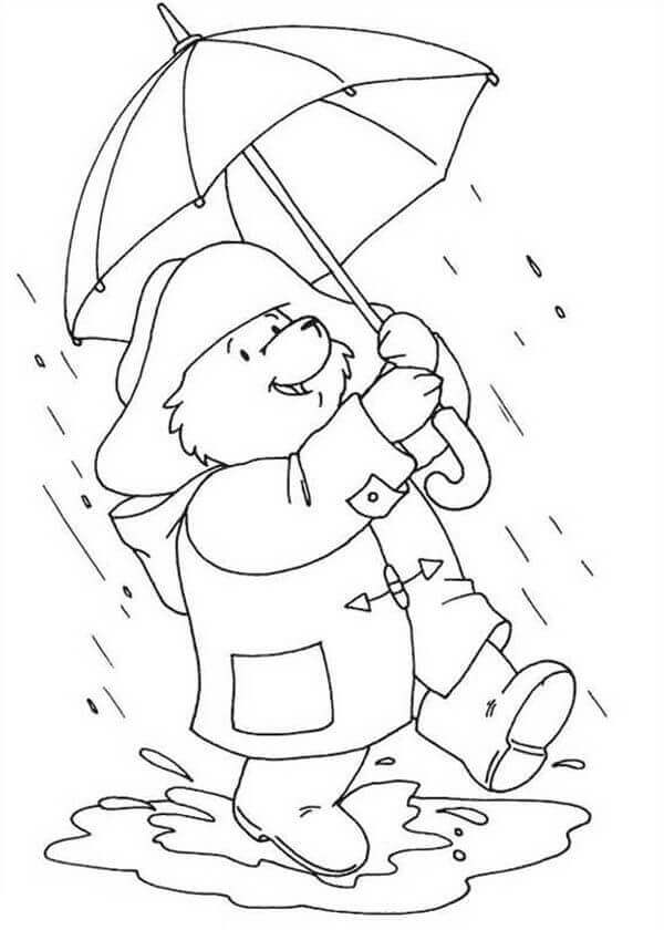 Dibujo de Oso Bajo la Lluvia para Colorear