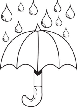 Dibujo de Paraguas con Gotas de Lluvia para Colorear