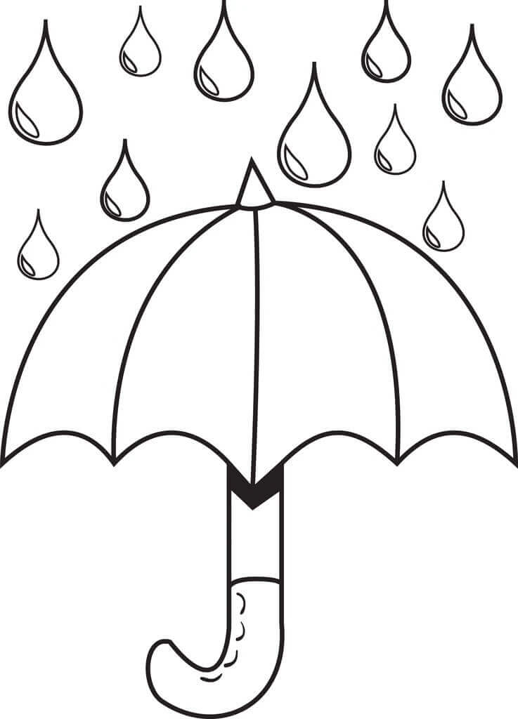 Dibujo de Paraguas con Gotas de Lluvia para Colorear