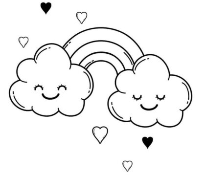 Dibujo de Precioso Arco Iris y Nube para Colorear
