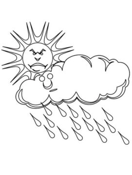 Dibujo de Sol y Nube de Lluvia para Colorear