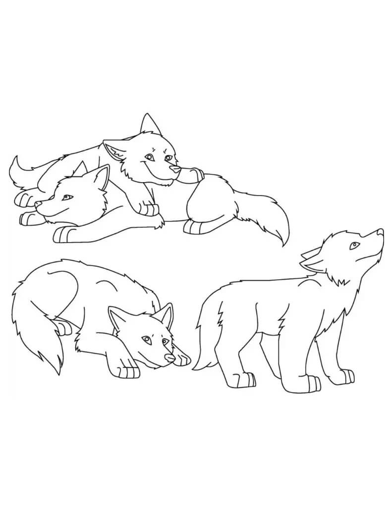 Dibujo de Cuatro pequeño Lobo para Colorear