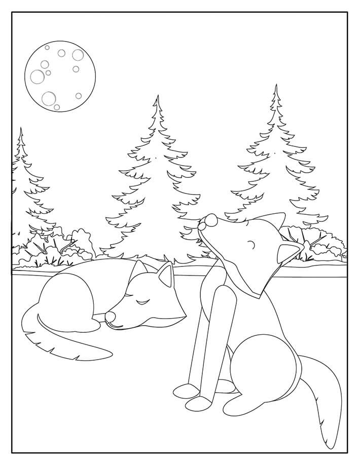 Dibujo de Animados Dos Lobos para Colorear