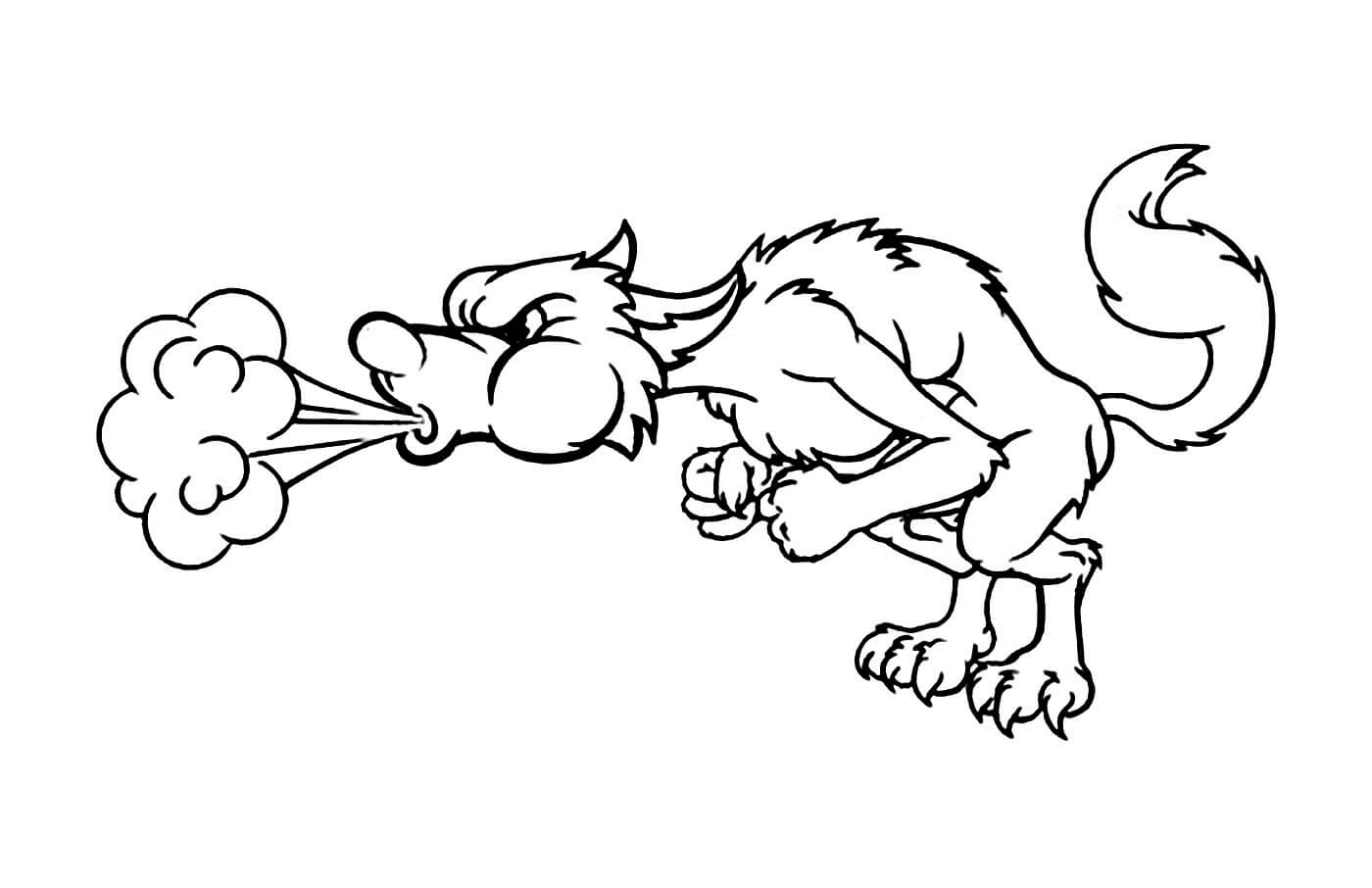 Dibujo de Gran Lobo Feroz Que Sopla para Colorear