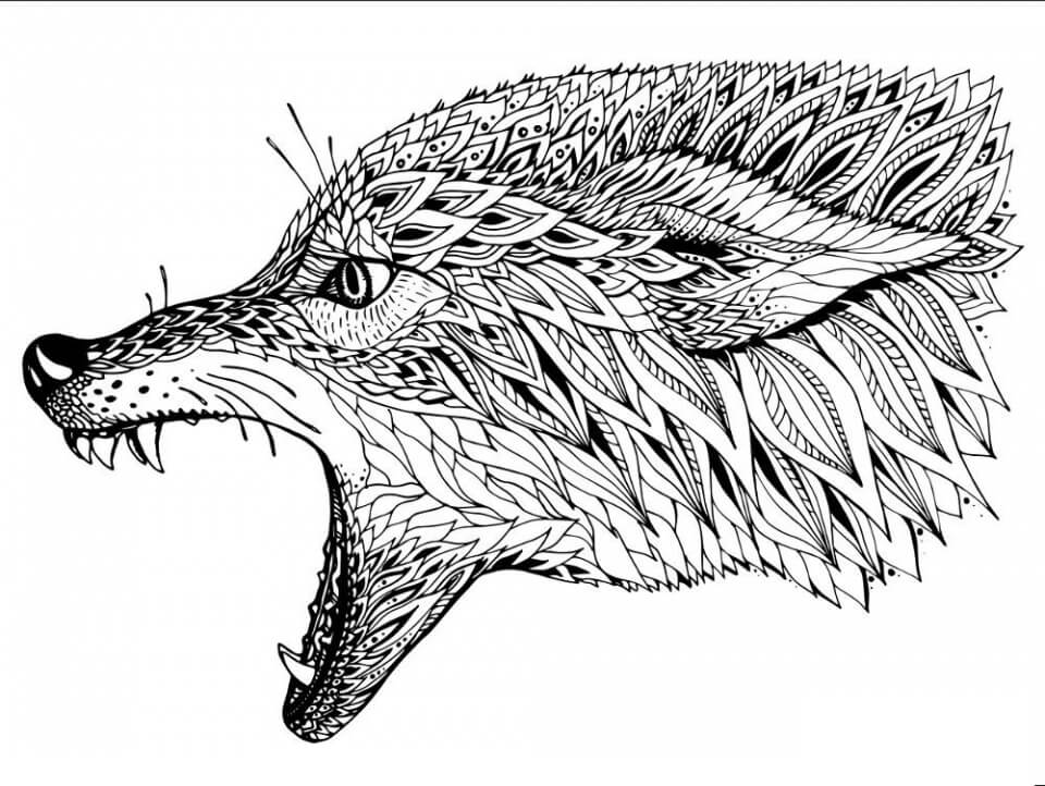 Dibujo de La Cabeza de Lobo Es para Adultos para Colorear