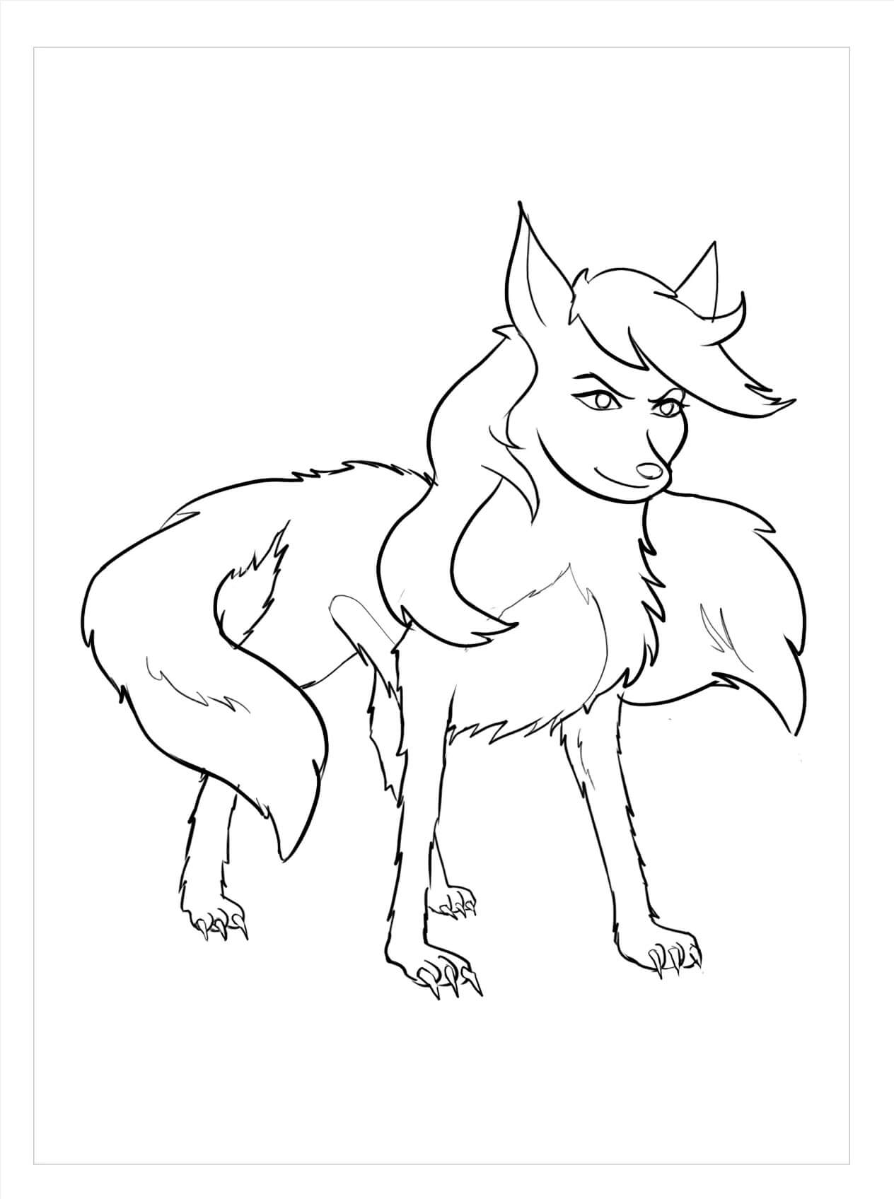 Dibujo de Lobo Animado para Colorear