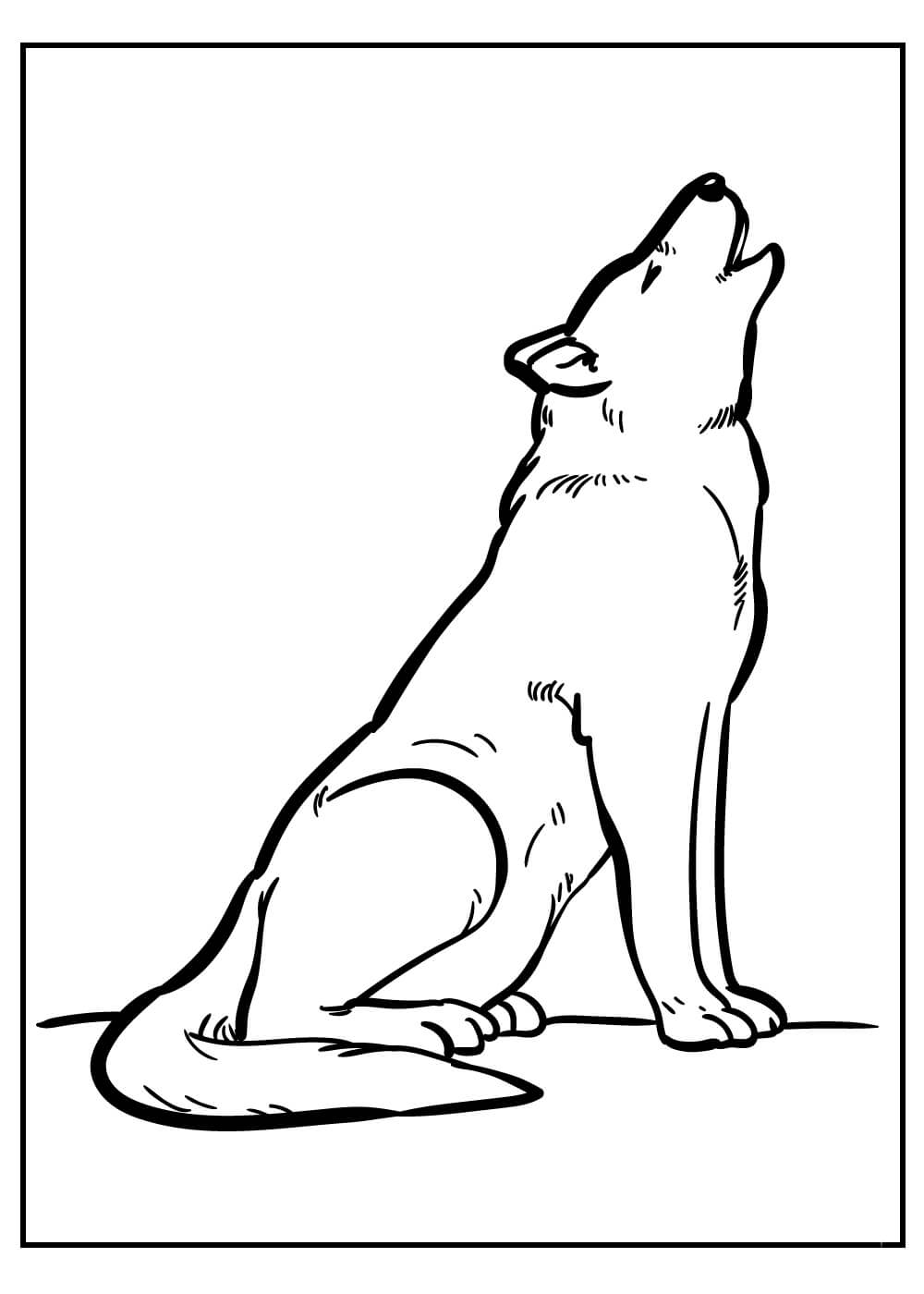 Dibujo de Lobo básico Aullando para Colorear