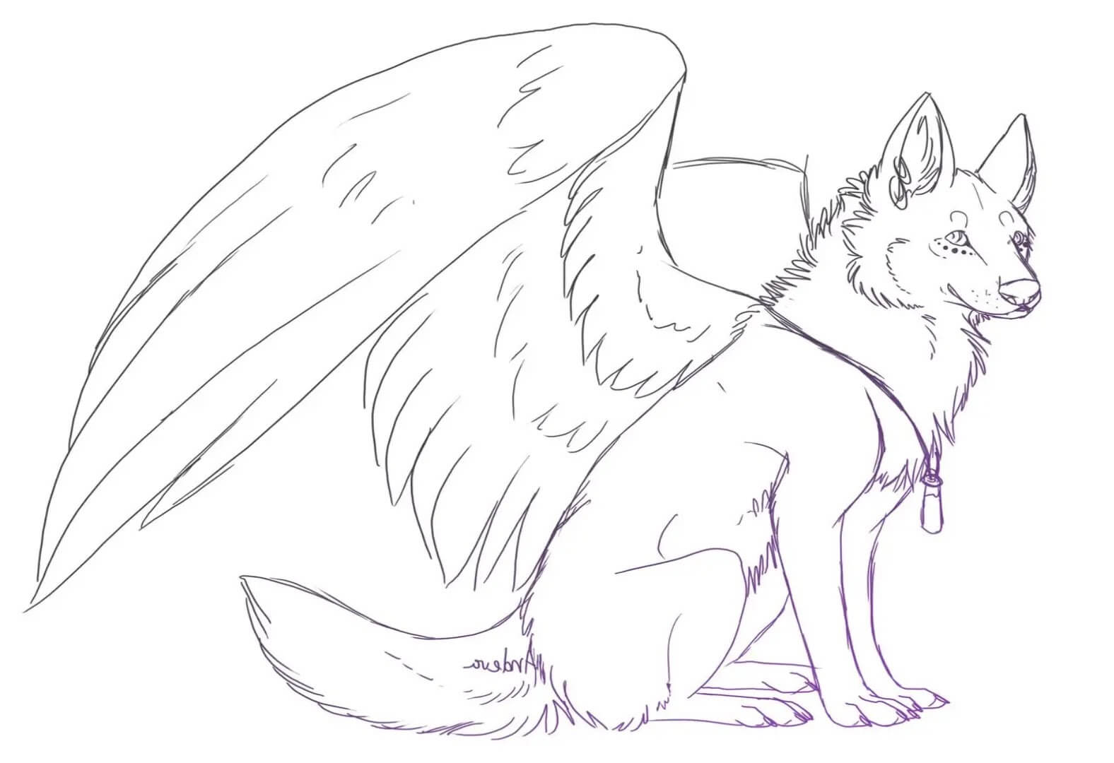 Dibujo de Lobo con Alas para Colorear
