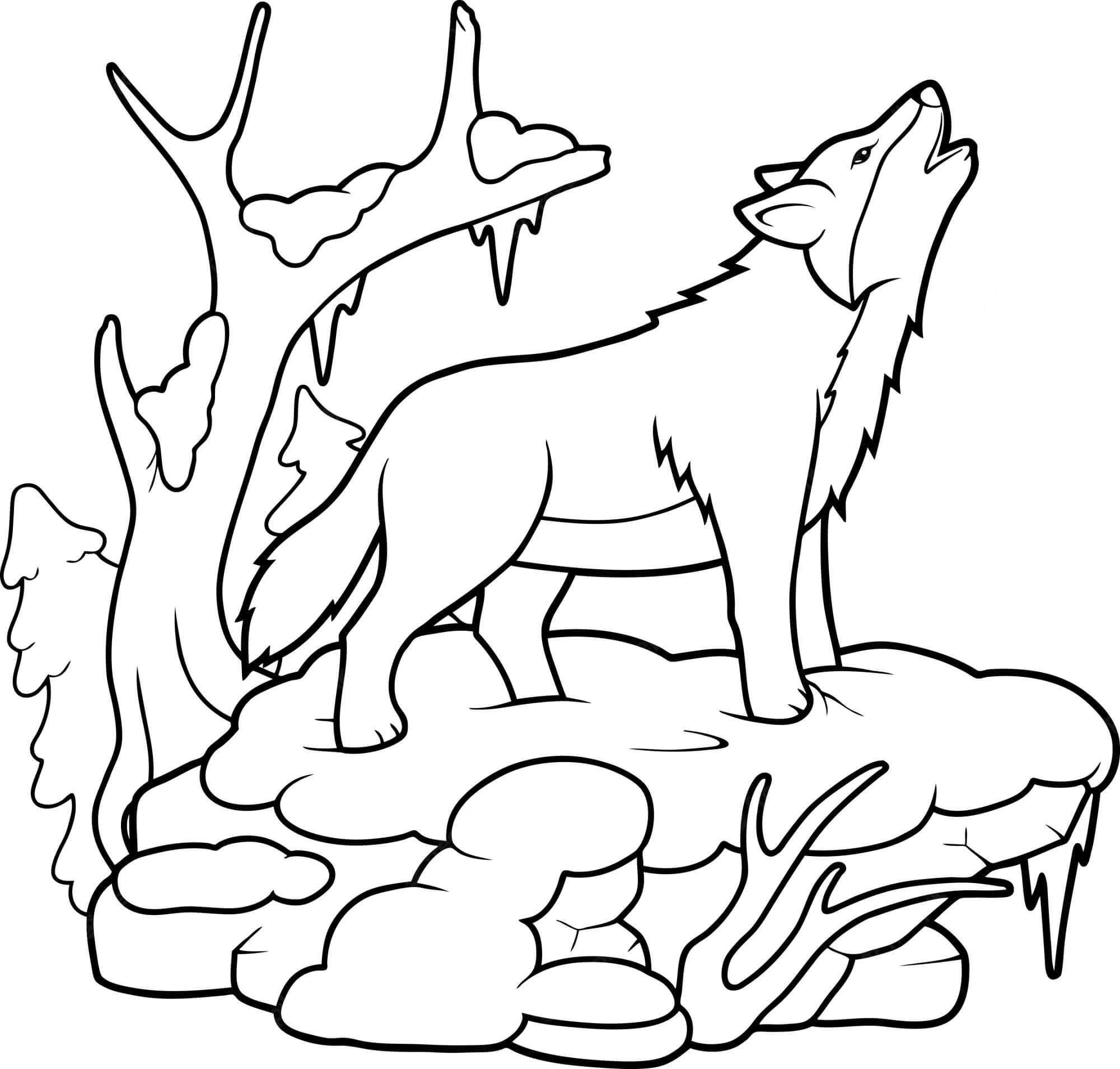 Dibujo de Lobo de Dibujos Animados Aullando para Colorear
