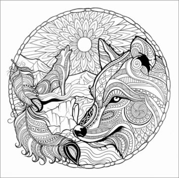 Dibujo de Mandala Lobo para Colorear