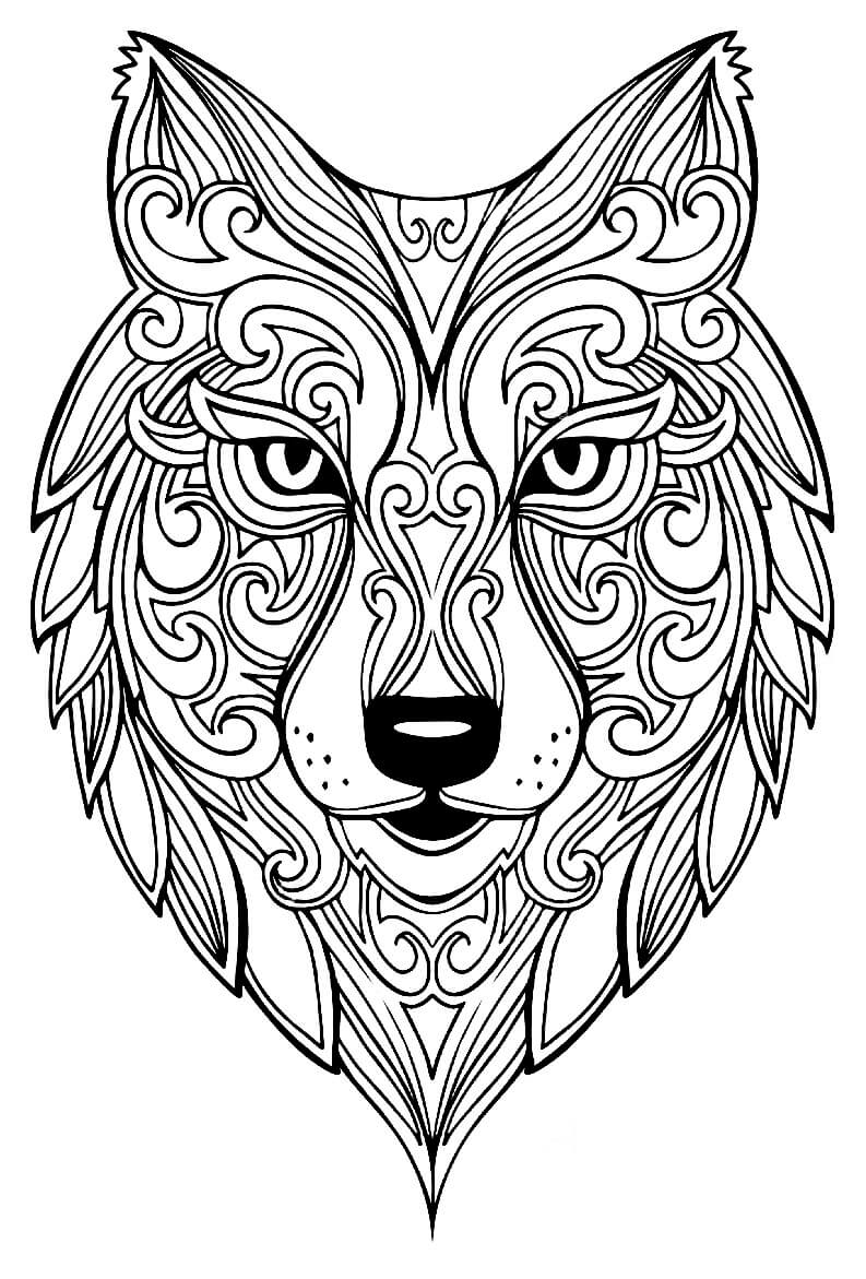 Dibujo de Mandala de Cabeza de Lobo para Colorear