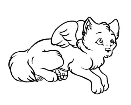 Dibujo de Pequeño Lobo con Alas para Colorear