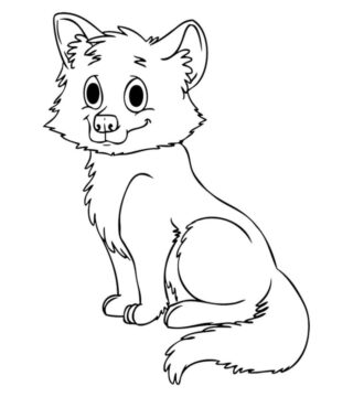 Dibujo de Pequeño Lobo Sonriente para Colorear