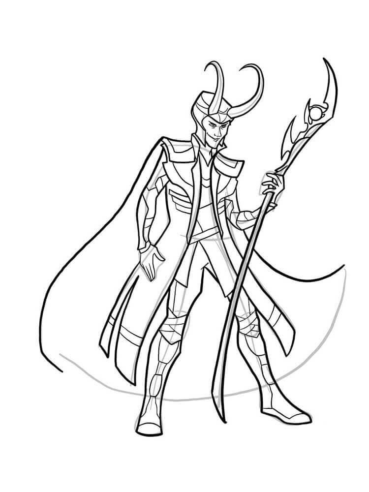 Dibujo de Loki con Cetro para Colorear