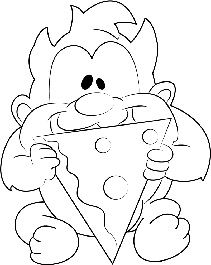 Dibujo de Bebé Taz Comiendo Pizza para Colorear
