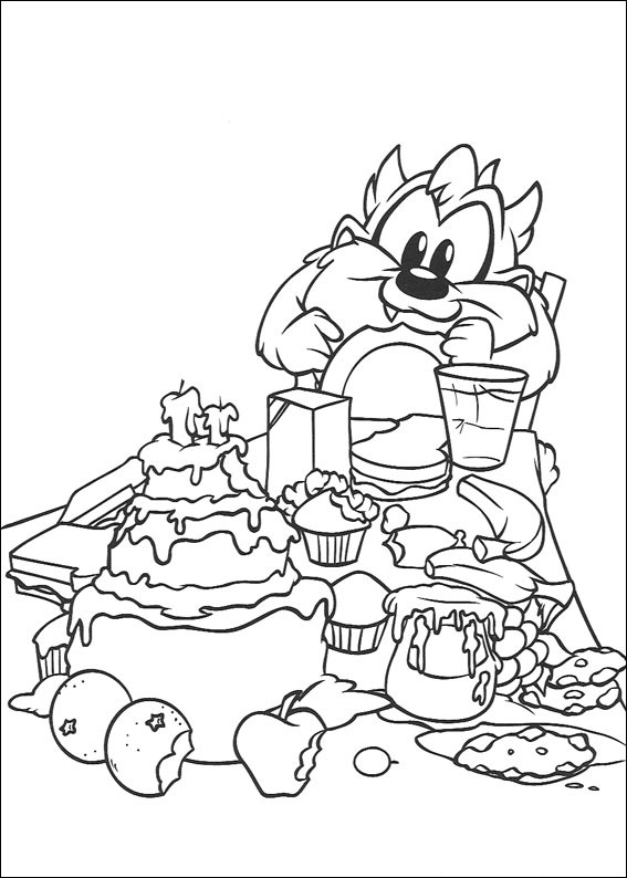 Dibujo de Bebé Taz Comiendo para Colorear