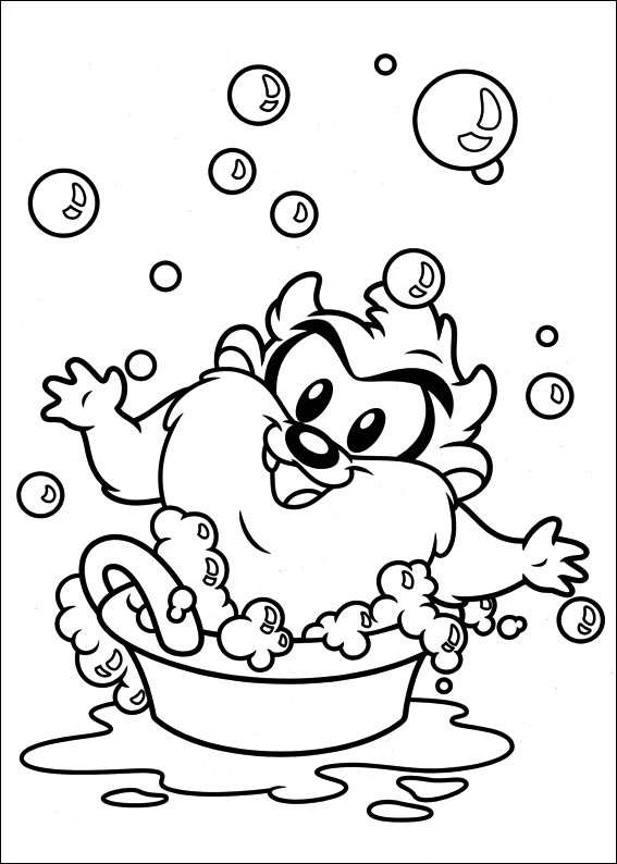 Dibujo de Bebé Taz Tomando una Ducha para Colorear