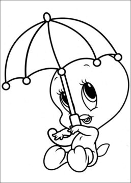Dibujo de Piolin bebé con Paraguas para Colorear