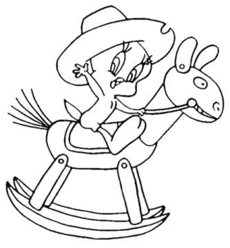 Dibujo de Piolin Jugando Caballito de Madera para Colorear