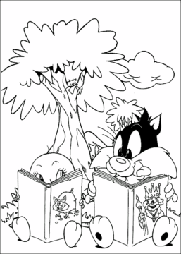 Dibujo de Tweety y Sylvester Leyendo para Colorear