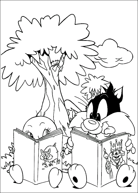 Dibujo de Tweety y Sylvester Leyendo para Colorear