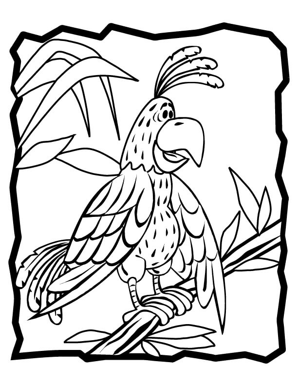 Dibujo de Loro de Dibujos Animados en el árbol para Colorear