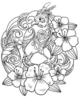 Dibujo de Loro Sentado en las Flores para Colorear