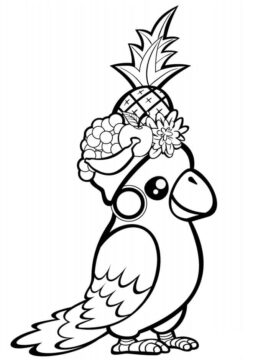 Dibujo de Papagaio Com Chapeu de Frutas para Colorear