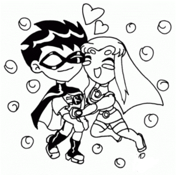Dibujo de Una Boda de Robin y Starfire para Colorear