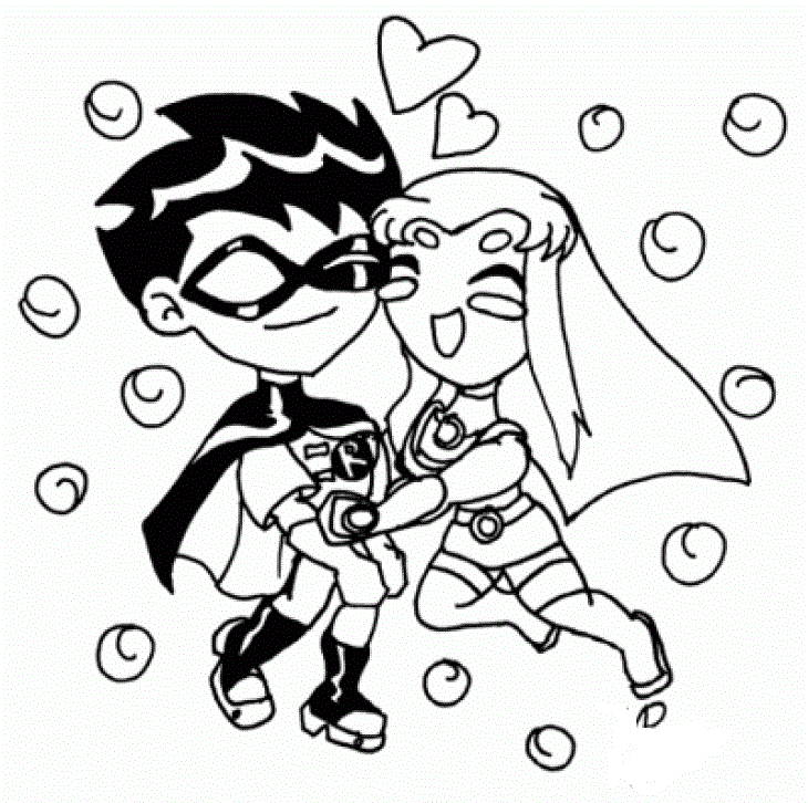 Dibujo de Una Boda de Robin y Starfire para Colorear