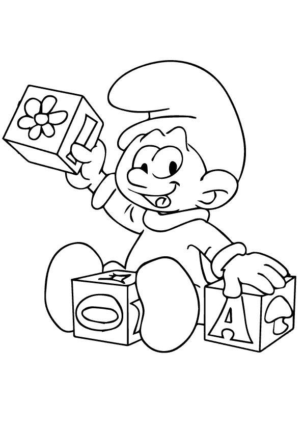 Dibujo de El Pitufo Beb Jugando para Colorear